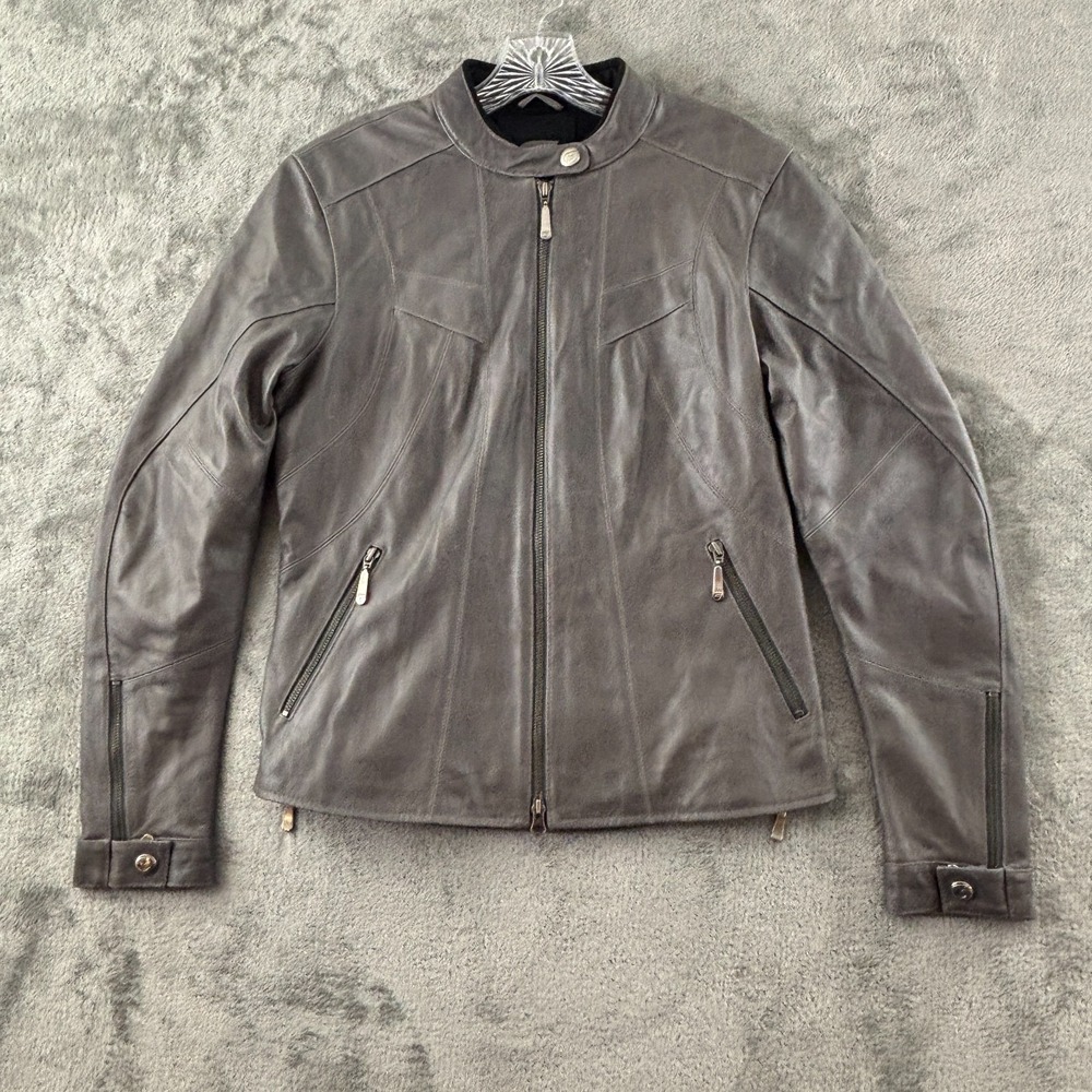 Hein Gericke Woman Moto Jacket Womens 6‎ Gray Leather Motorcycle Biker Zipper